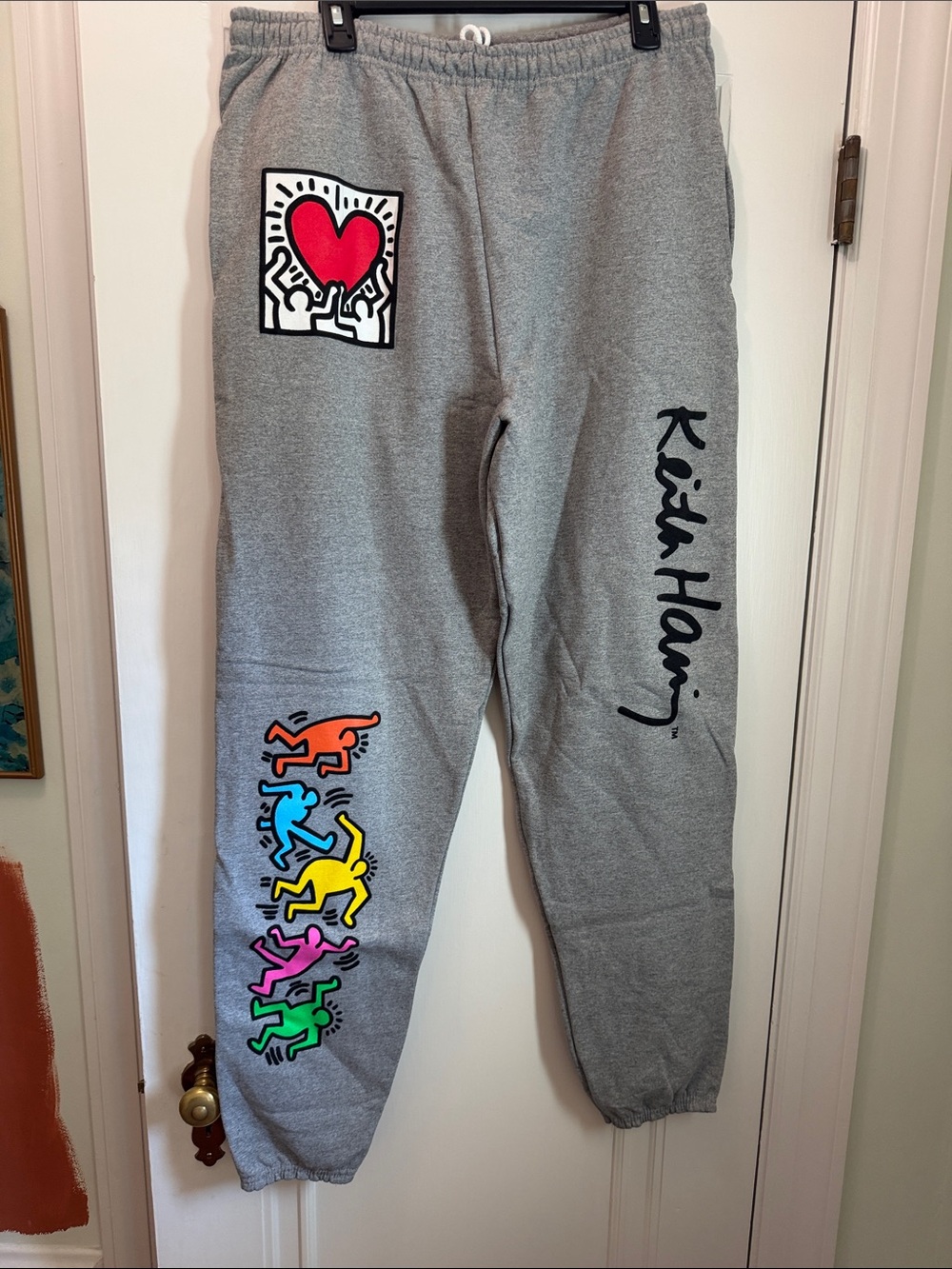 Keith Haring Gray Track Joggers with Colorful Pop-Art Graphics